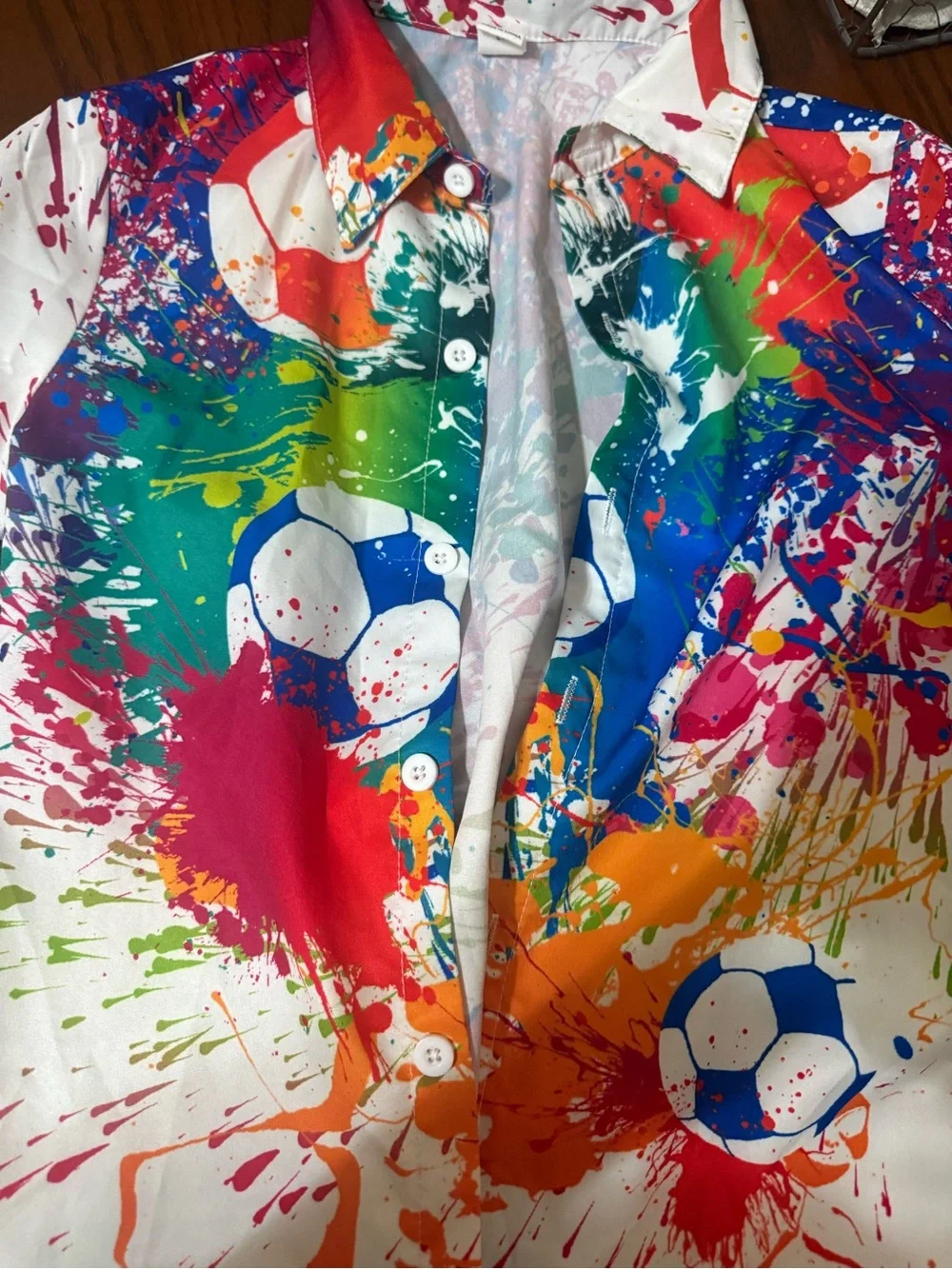 SHEIN White Multi-Color Paint-Splash Button-Up Shirt